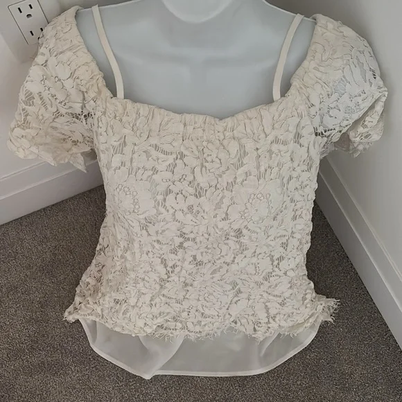 Vintage 1990’s Ivory Lace Women's off shoulder Top - Picture 4 of 12
